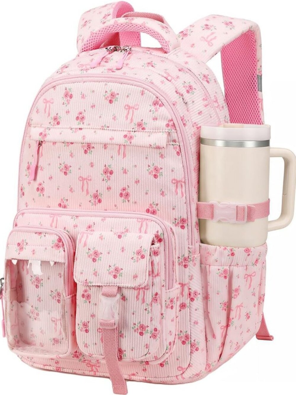 Cute Corduroy Kids Backpack for Girls | Stylish School Bag + 40 oz Tumbler